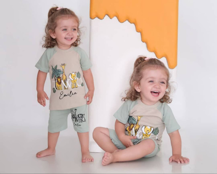 ست تیشرت و شلوارک نخی نوزادی چاپ حیوانات | مناسب ۳ تا ۱۸ ماه | پارچه نرم و لطیف | بی بی ست