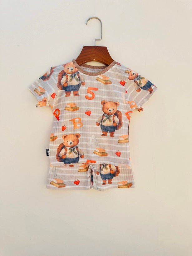 خرید ست لباسراحتی پارچه ریلی طرح تدی | پارچه ریلی با کیفیت | 1 تا 6 سال | فروشگاه بیبیست