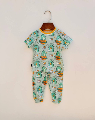 خرید تیشرت و شلوار خنک راحتی پارچه ریلی طرح دینو مناسب سنین 1 تا 7 سال سایزبندی 35 تا 55