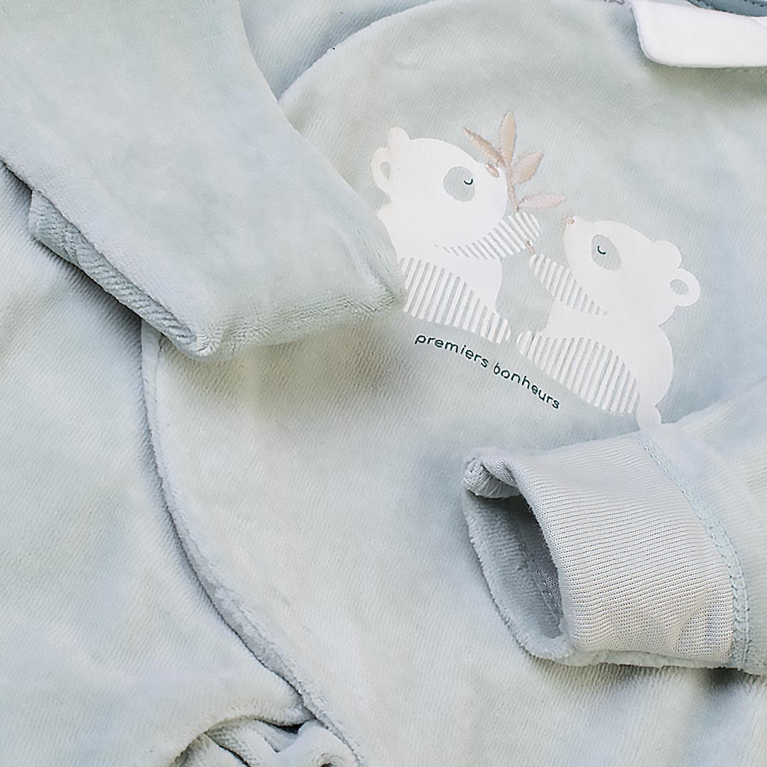 سرهمی نوزادی مخمل Okaidi-Obaibi | طرح خرس دوقلو | لباس نوزادی فرانسوی اصل | سایز 1m و 3m