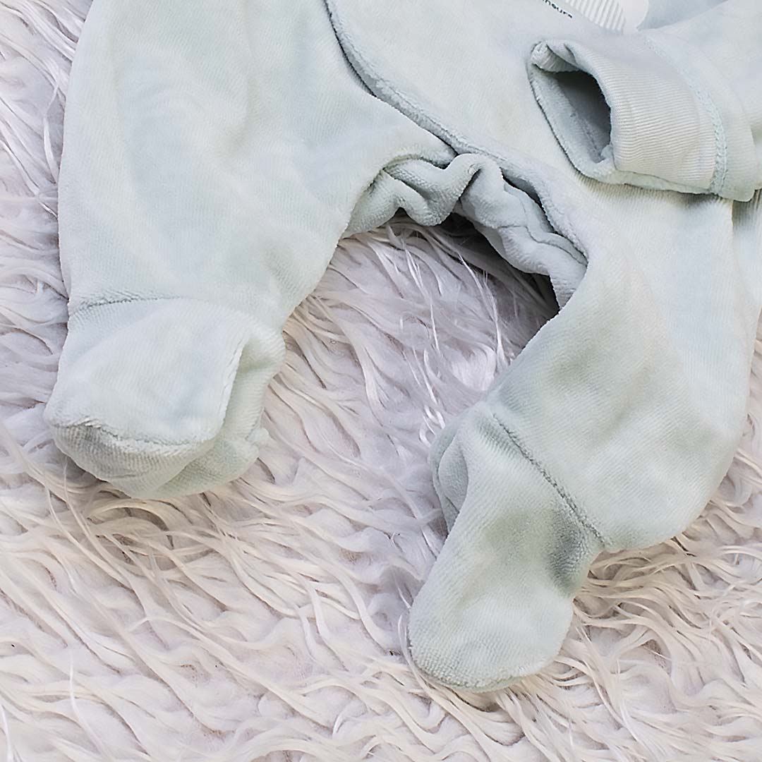 سرهمی نوزادی مخمل Okaidi-Obaibi | طرح خرس دوقلو | لباس نوزادی فرانسوی اصل | سایز 1m و 3m