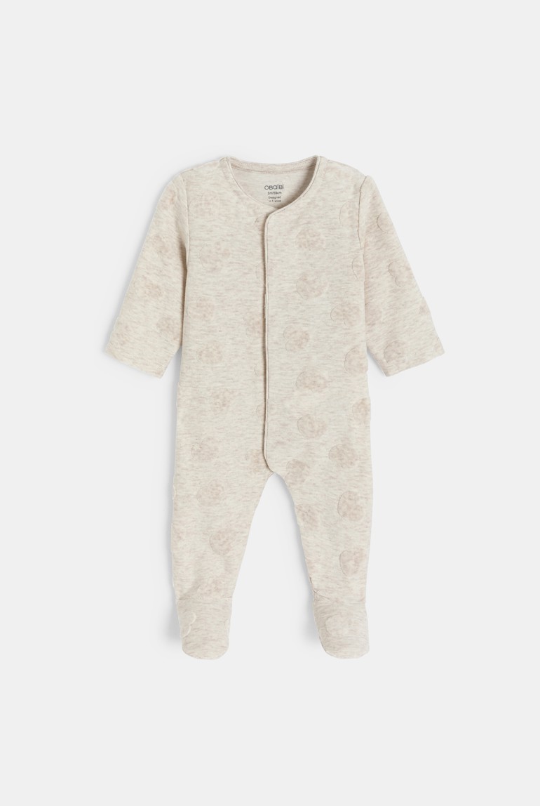 سرهمی نوزادی مخمل Okaidi-Obaibi | طرح برجسته | لباس نوزادی فرانسوی اصل | سایز 3m و 12m