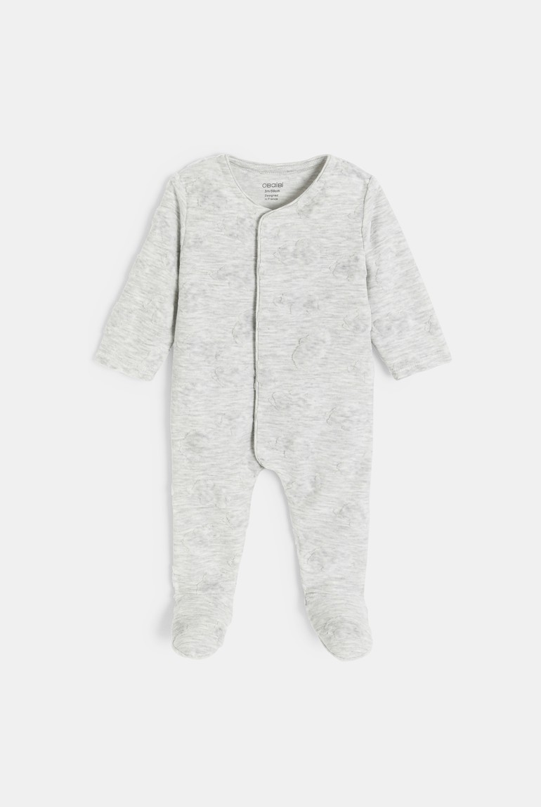 سرهمی نوزادی مخمل Okaidi-Obaibi | طرح برجسته | لباس نوزادی فرانسوی اصل | سایز 3m و 12m