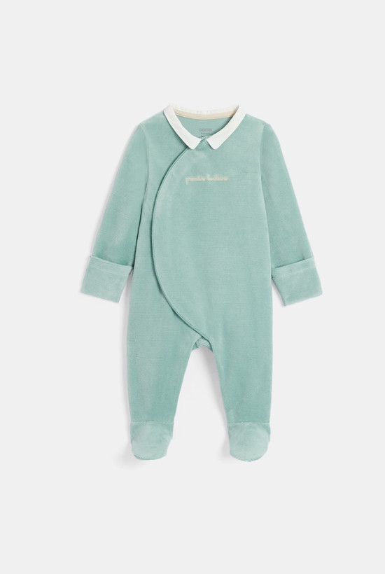 سرهمی نوزادی مخمل Okaidi-Obaibi | سبز سدری | لباس نوزادی فرانسوی اصل | سایز 6m