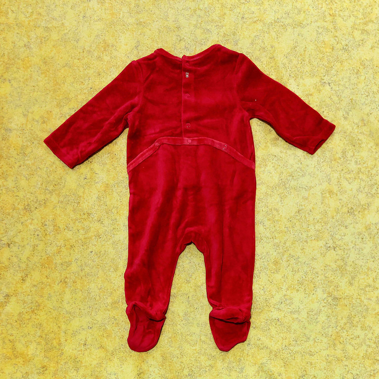 سرهمی نوزادی مخمل Okaidi-Obaibi | طرح پلنگ | لباس نوزادی فرانسوی اصل | سایز 6m