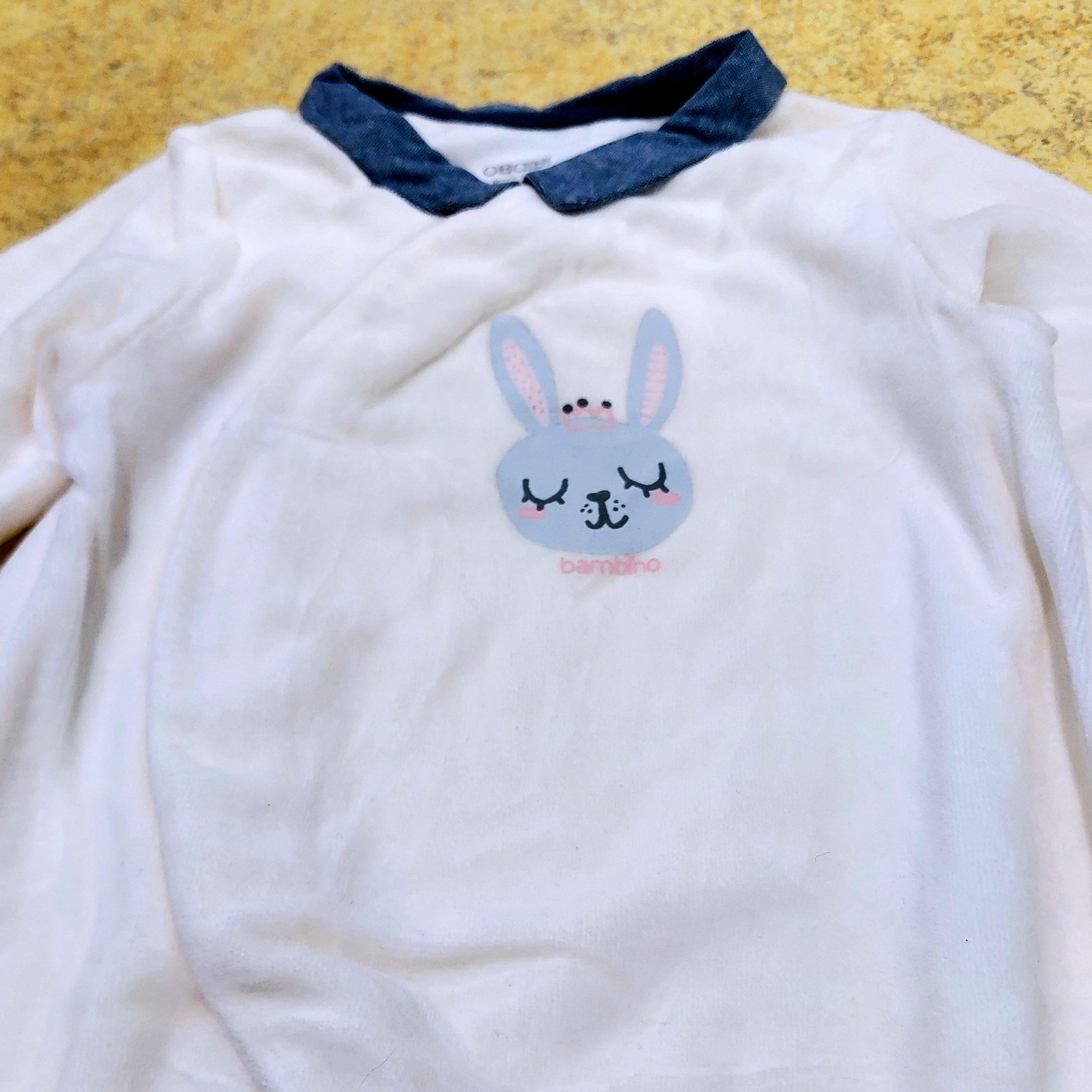 سرهمی نوزادی مخمل Okaidi-Obaibi | طرح خرگوش | لباس نوزادی فرانسوی اصل | سایز 9m