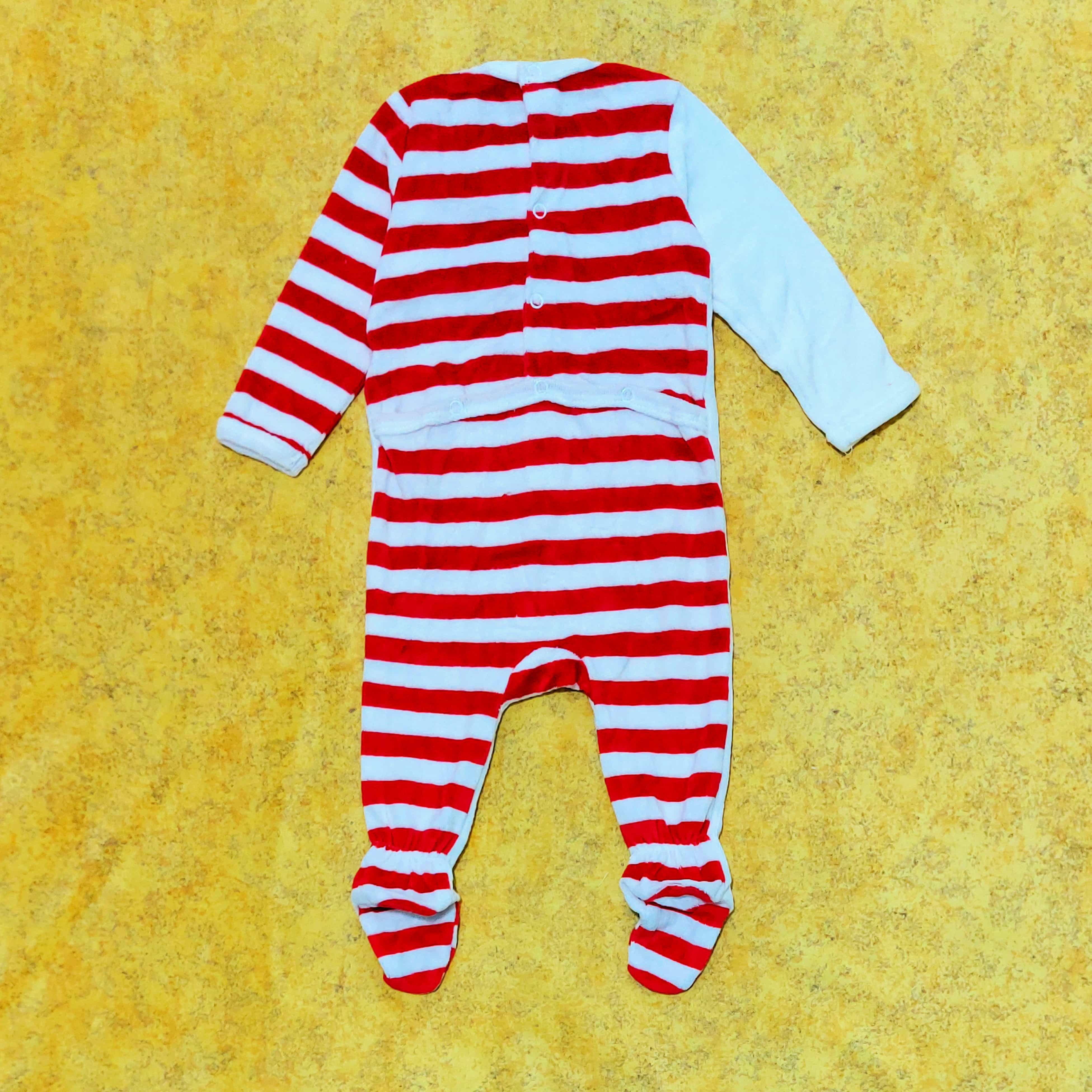 سرهمی نوزادی مخمل Okaidi-Obaibi | طرح خرگوش راه راه | لباس نوزادی فرانسوی اصل | سایز 3m