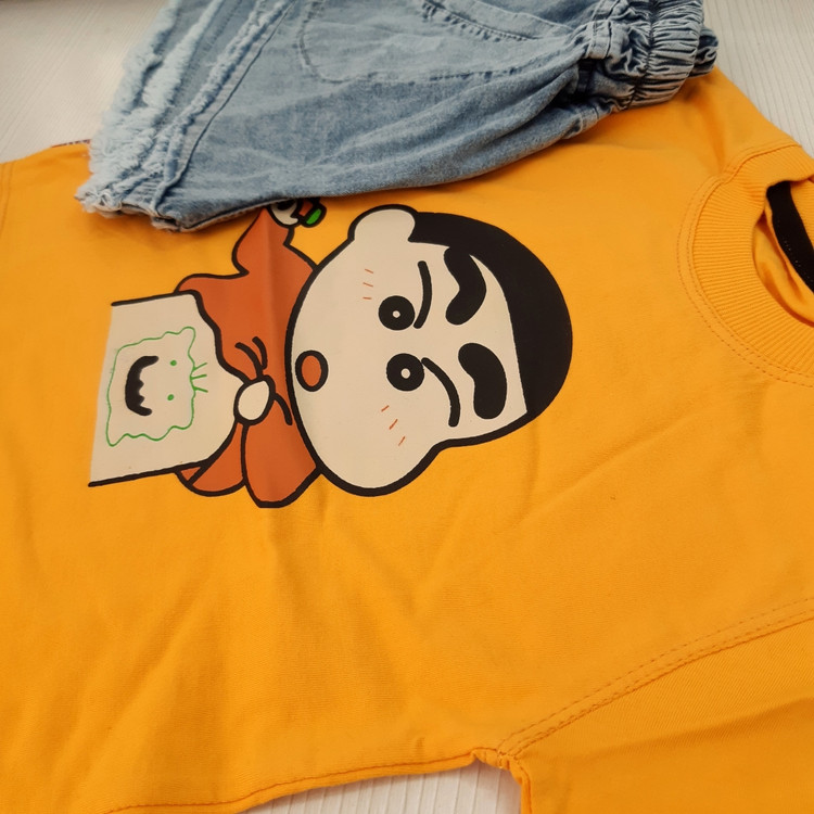 خرید ست پسرانه تیشرت و شلوارک جین | طرح خپلی | تیشرت پنبه و شلوارک جین | سایز 35 و 40