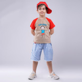 خرید ست پسرانه تیشرت و شلوارک جین | طرح نقاشی | تیشرت پنبه و شلوارک جین | سایز 35 تا 50