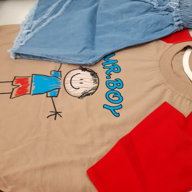 خرید ست پسرانه تیشرت و شلوارک جین | طرح نقاشی | تیشرت پنبه و شلوارک جین | سایز 35 تا 50