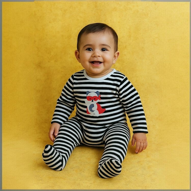 سرهمی نوزادی مخمل Okaidi-Obaibi | طرح راکون | لباس نوزادی فرانسوی اصل | سایز 1m