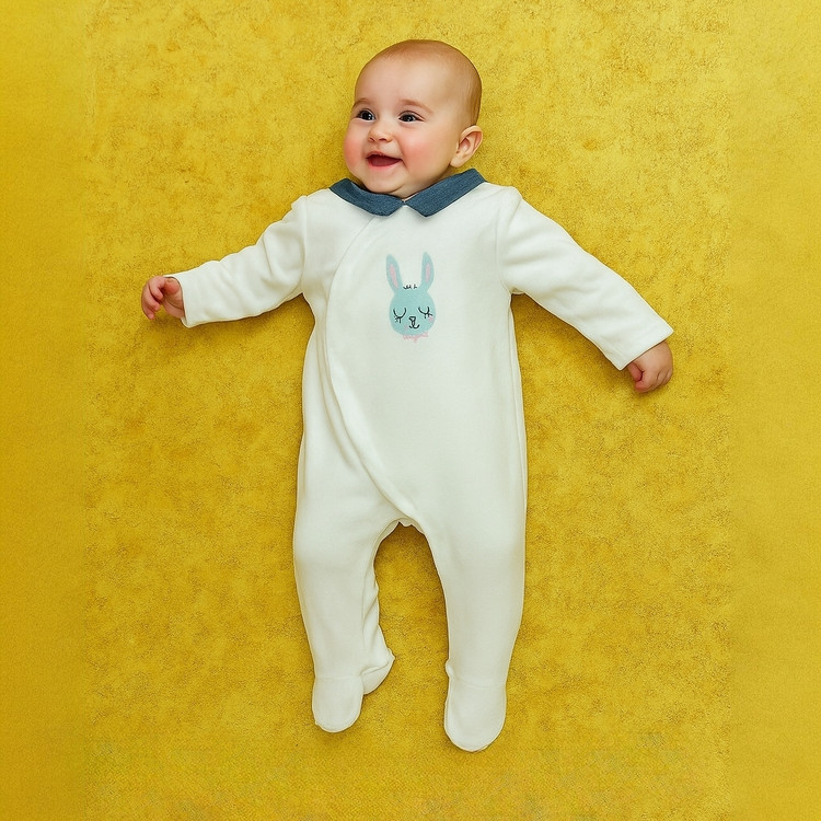 سرهمی نوزادی مخمل Okaidi-Obaibi | طرح خرگوش | لباس نوزادی فرانسوی اصل | سایز 9m