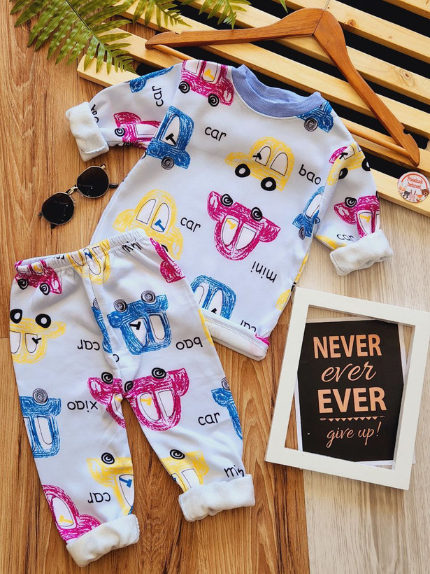 خرید بلوز و شلوار نرمالو | پنبه داخل کرکدار وارداتی گوانگجو | طرح ماشین مناسب 3 تا 6 سالگی