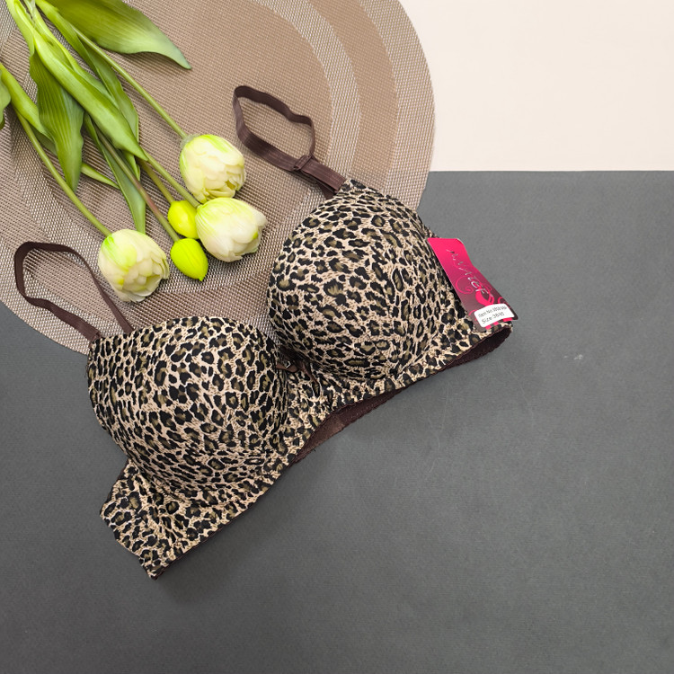 سوتین اسفنجی پلنگی کرم قهوه ای