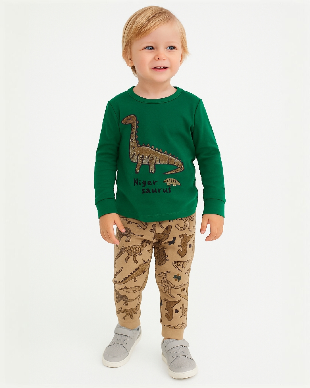 خرید بلوز و شلوار لاینردار پنبه طرح دایناسور سایزبندی 90 الی 130 مناسب کودکان سنین 1 تا 5 سال