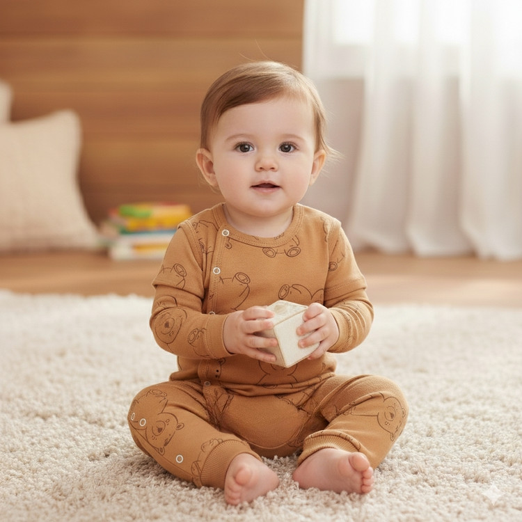 خرید سرهمی کیمونویی نوزادی پسرانه پنبه چاپ خرس | 0 تا 18 ماهگی | رنگ قهوه ای