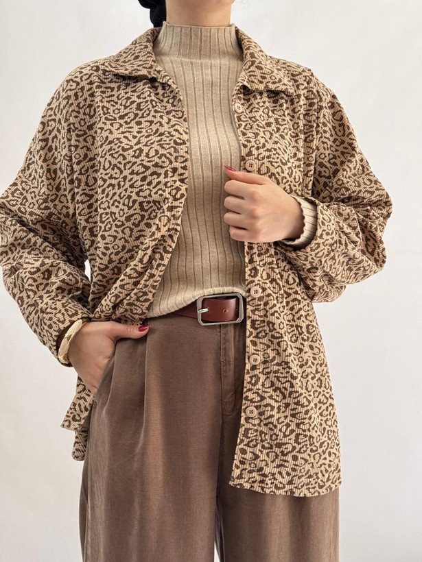 شومیز پلنگی کبریتی کرم