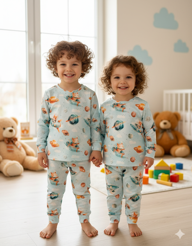 خرید ست لباس راحتی بچگانه آستین بلند با چاپ روباه | سایز 35 تا 50 مناسب برای 1 تا 6 سال