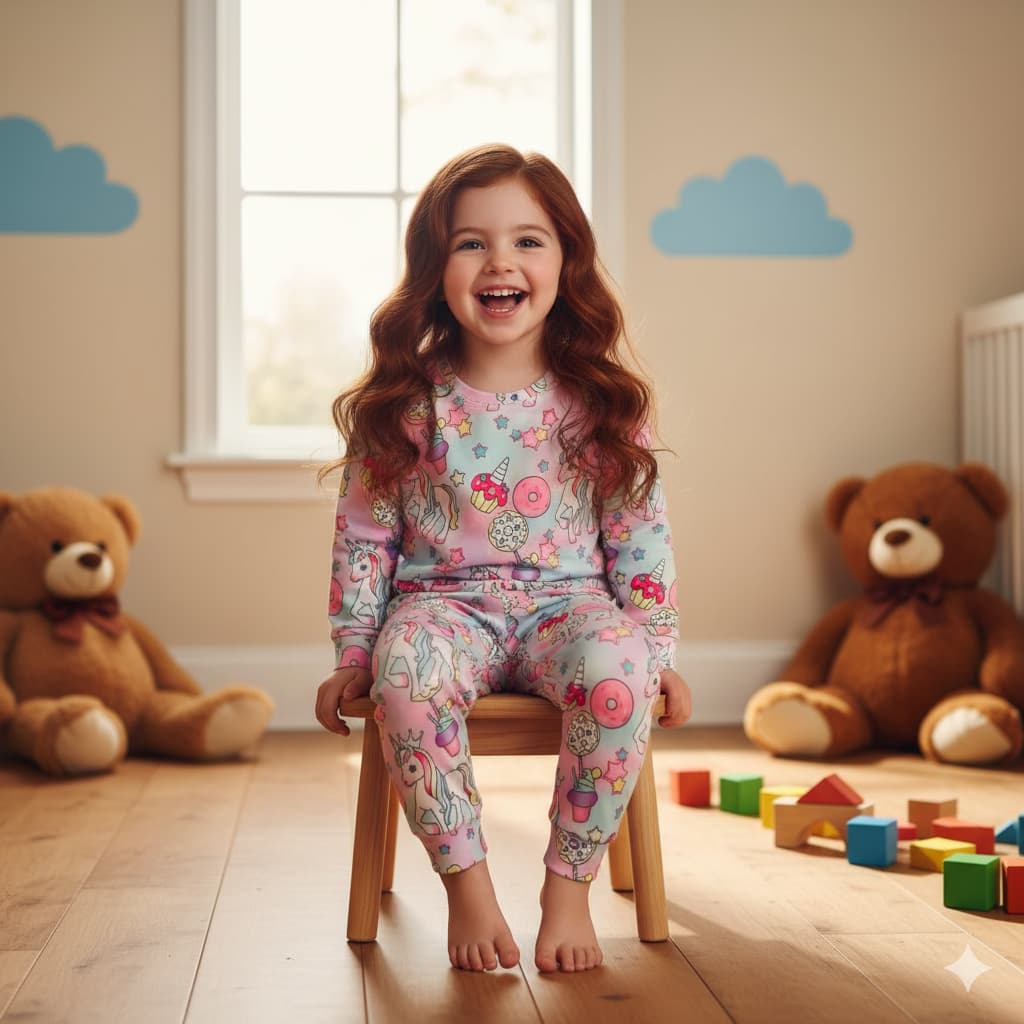 خرید ست لباس راحتی بچگانه آستین بلند با چاپ یونیکورن | سایز 35 تا 50 مناسب برای 1 تا 6 سال