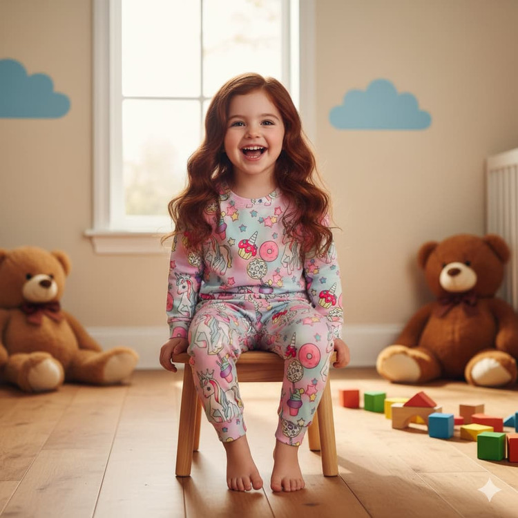 خرید ست لباس راحتی بچگانه آستین بلند با چاپ یونیکورن | سایز 35 تا 50 مناسب برای 1 تا 6 سال