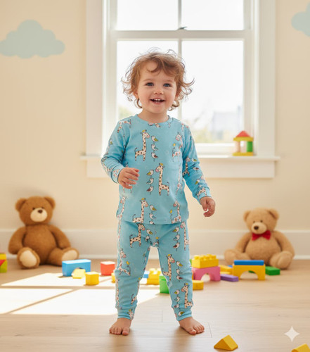 خرید ست لباس راحتی بچگانه آستین بلند با چاپ زرافه | سایز 35 تا 50 مناسب برای 1 تا 6 سال