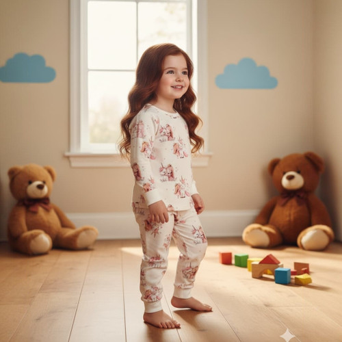 خرید ست لباس راحتی بچگانه آستین بلند با چاپ پرنسس و یونیکورن سایز 35 تا 50 مناسب 1تا 6 سال