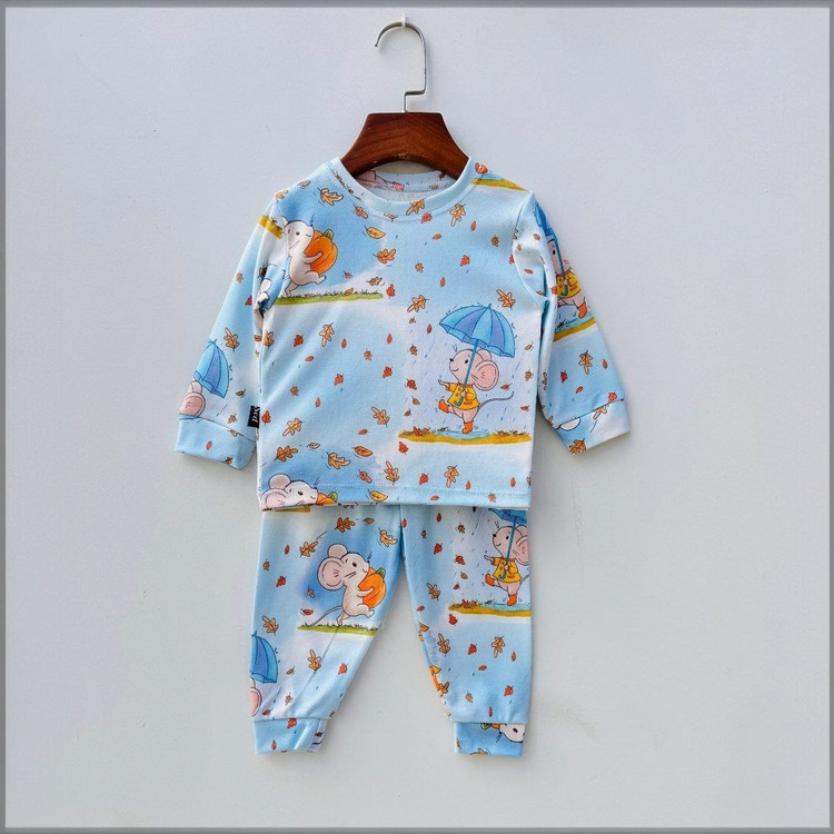 خرید ست لباس راحتی بچگانه آستین بلند با چاپ موش و چتر سایز 35 تا 50 مناسب 1تا 6 سال