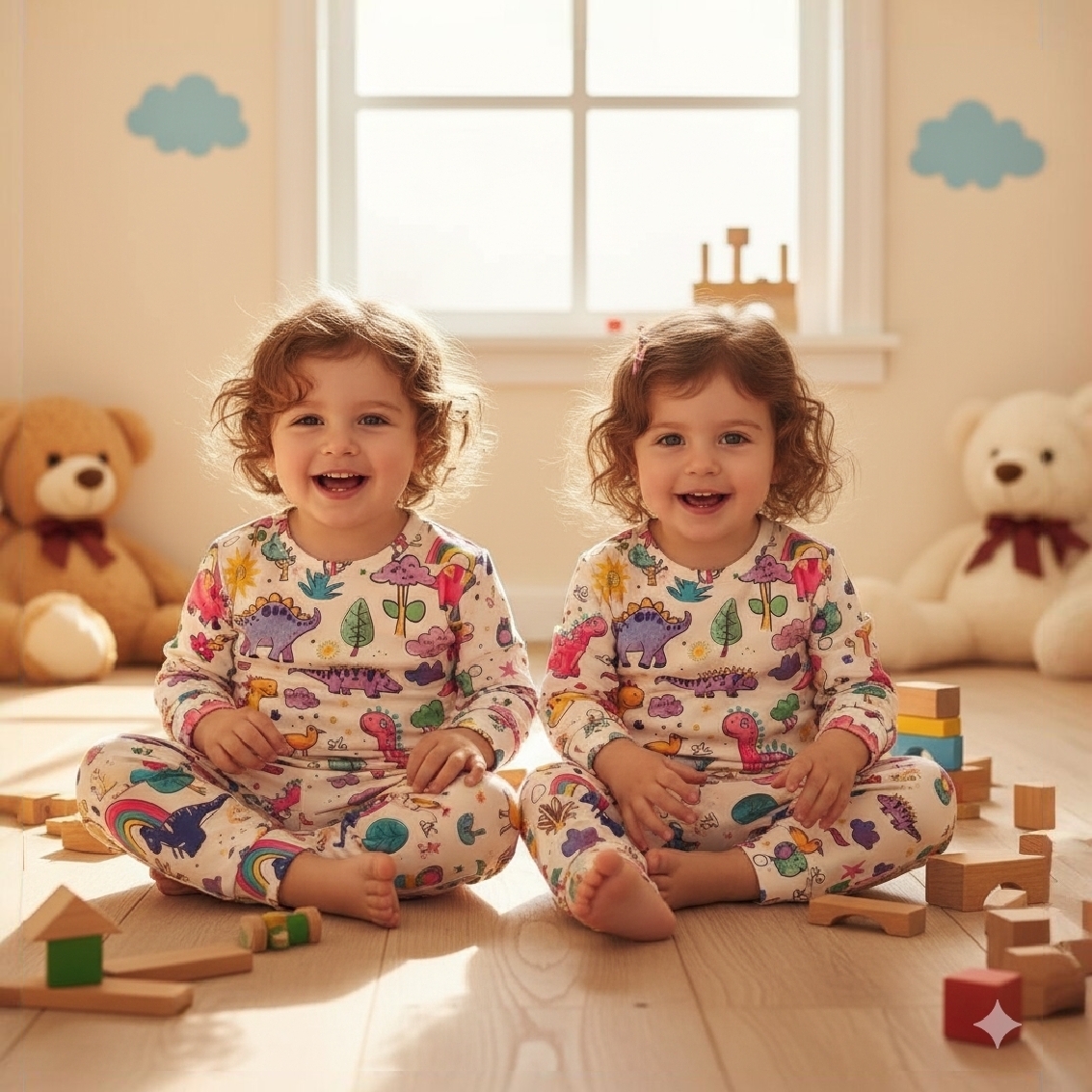 خرید ست لباس راحتی بچگانه آستین بلند با چاپ دایناسور رنگی / سایز 35 تا 50 مناسب 1تا 6 سال