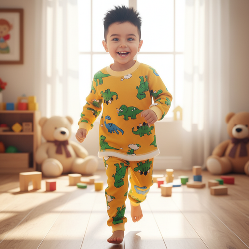 خرید بلوز و شلوار نرمالو | پنبه داخل کرکدار وارداتی گوانگجو | طرح ژوراسیک مناسب3 تا 6 سال