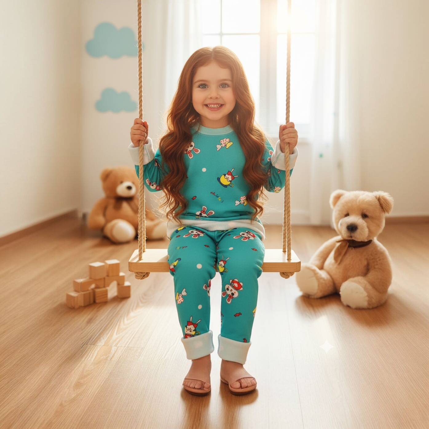 خرید بلوز و شلوار نرمالو | پنبه داخل کرکدار وارداتی گوانگجو | طرح خرگوش مناسب 3 تا 6 سالگی