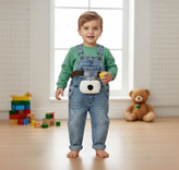 خرید بیلر جین بچگانه طرح سگ خلبان | سرهمی جین پسرانه و دخترانه | رنگبندی آبی و ذغالی