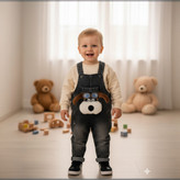 خرید بیلر جین بچگانه طرح سگ خلبان | سرهمی جین پسرانه و دخترانه | رنگبندی آبی و ذغالی