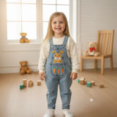 خرید بیلر جین بچگانه طرح گلدوزی خرگوش | سرهمی جین پسرانه و دخترانه | رنگبندی آبی و ذغالی