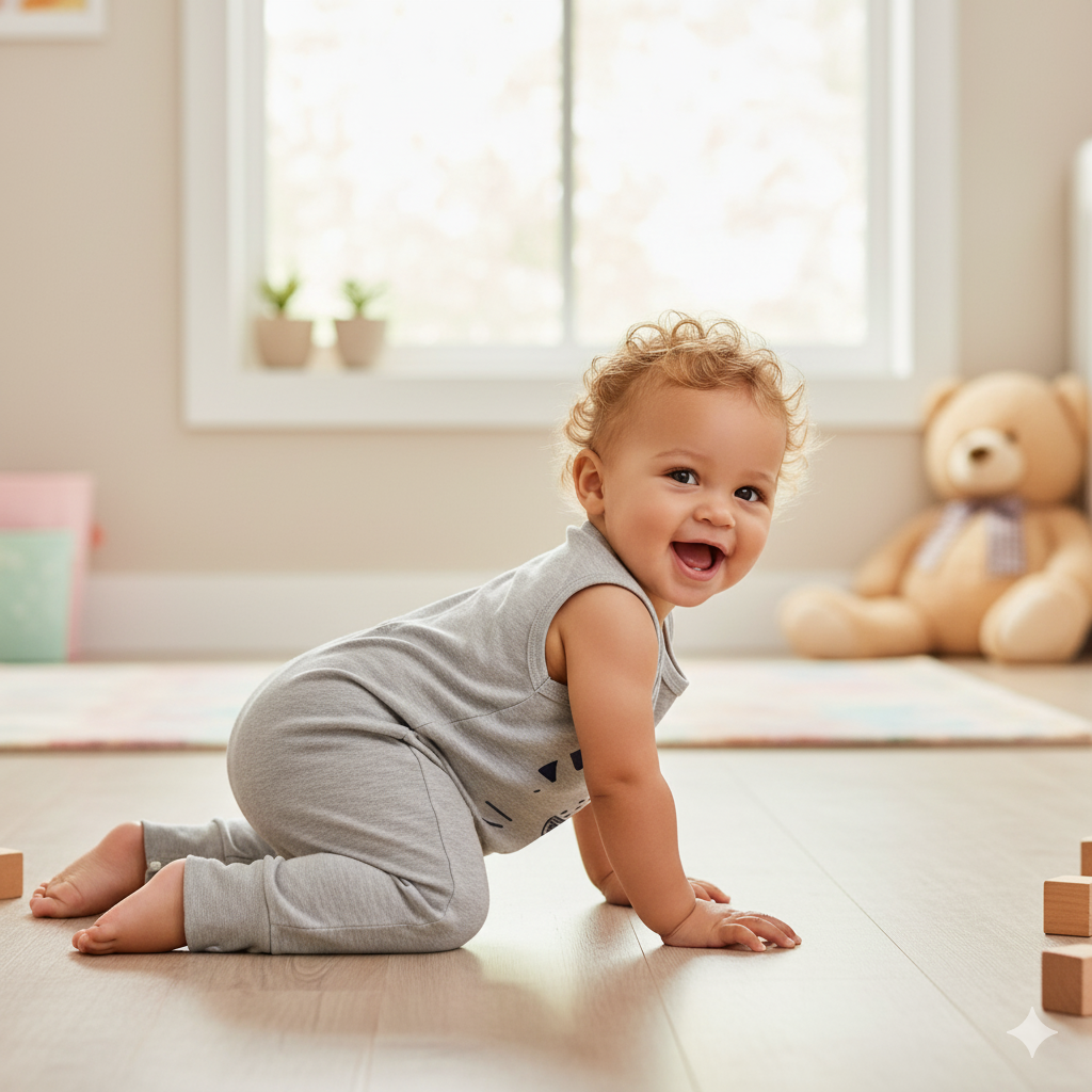 خرید رامپر نوزادی وارداتی جنس پنبه پسرانه برند بی بی گپ سایز 3 تا 6 ماهگی رنگ طوسی چاپ ببر