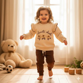 خرید ست بلوز دورس گل برجسته و شلوار جاگر کتان | ست اسپرت دخترانه مناسب سایز 35 تا 45