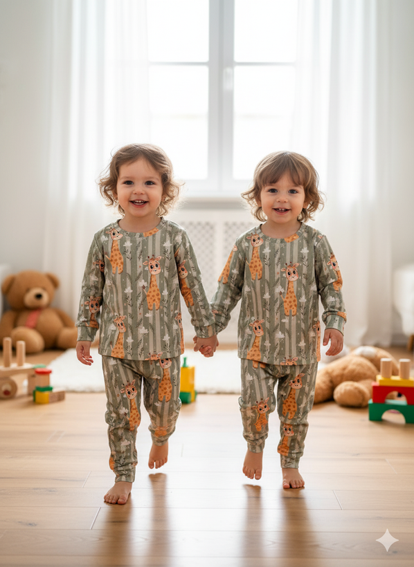 خرید ست لباس راحتی بچگانه آستین بلند با چاپ زرافه / سایز 35 تا 50 مناسب 1تا 6 سال