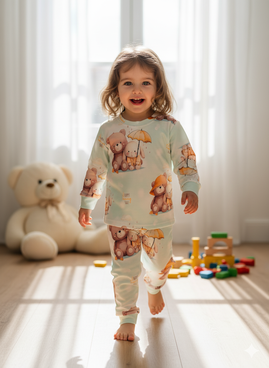 خرید ست لباس راحتی بچگانه آستین بلند با چاپ خرس / سایز 35 تا 50 مناسب 1تا 6 سال