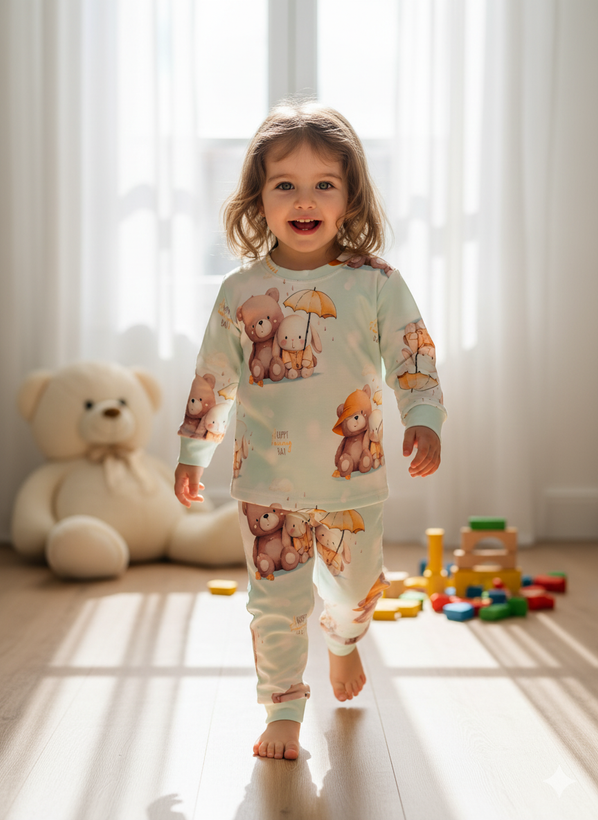 خرید ست لباس راحتی بچگانه آستین بلند با چاپ خرس / سایز 35 تا 50 مناسب 1تا 6 سال
