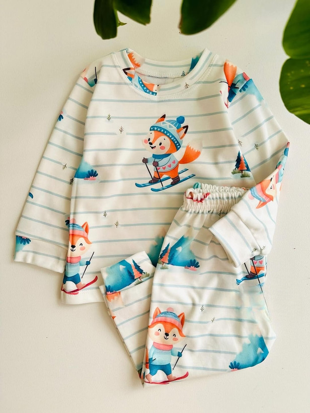 خرید ست لباس راحتی بچگانه آستین بلند با چاپ روباه راه راه/ سایز 35 تا 50 مناسب 1تا 6 سال