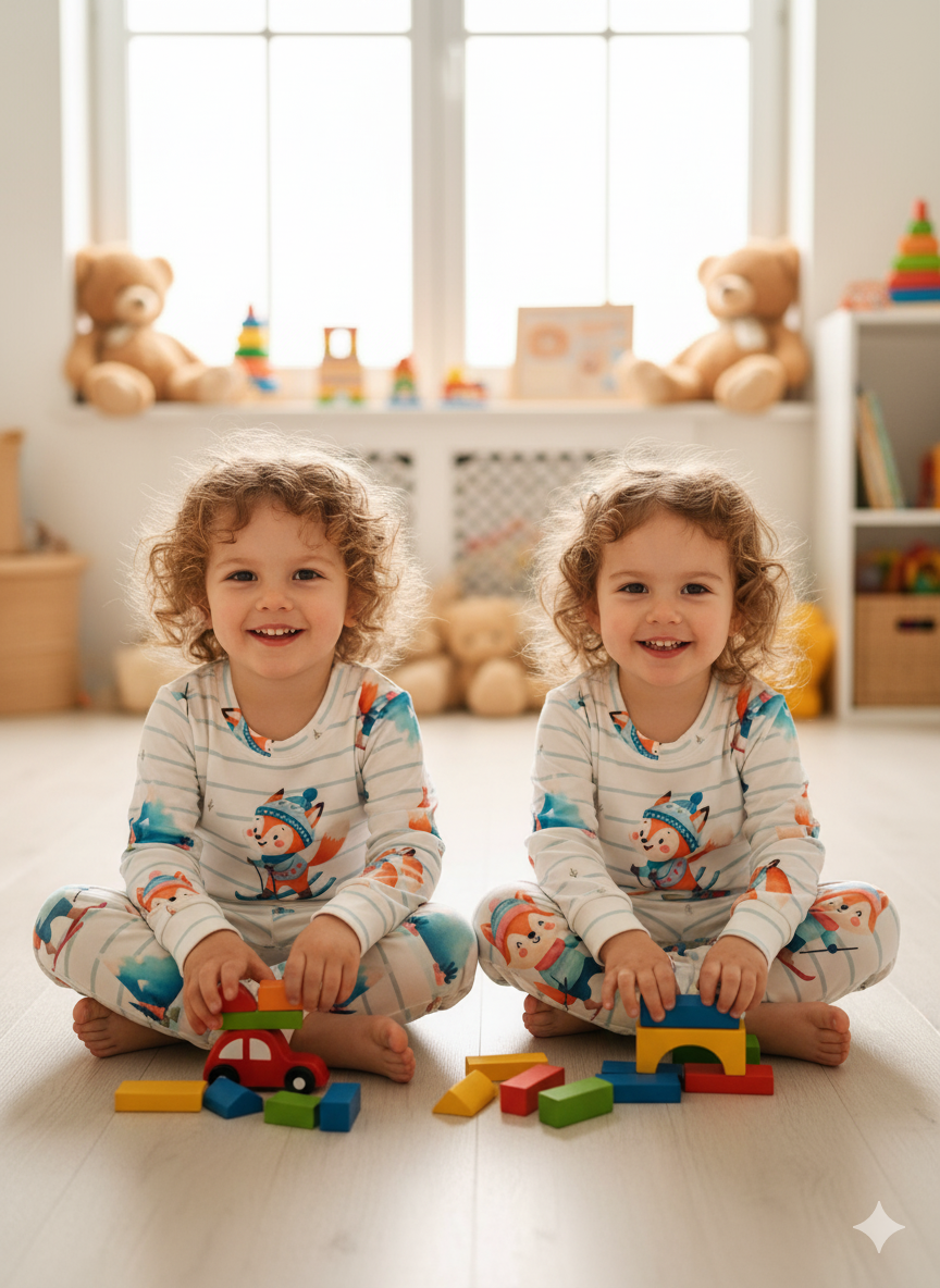 خرید ست لباس راحتی بچگانه آستین بلند با چاپ روباه راه راه/ سایز 35 تا 50 مناسب 1تا 6 سال