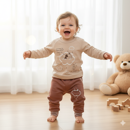 خرید لباس سرویس تکه باز نوزادی پارچه پنبه طرح پو | لباس نوزاد از بدو تولد تا ۱ سال