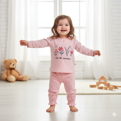 خرید لباس سرویس تکه باز نوزادی دخترانه پنبه طرح گل و پروانه | لباس نوزاد بدو تولد تا ۱ سال