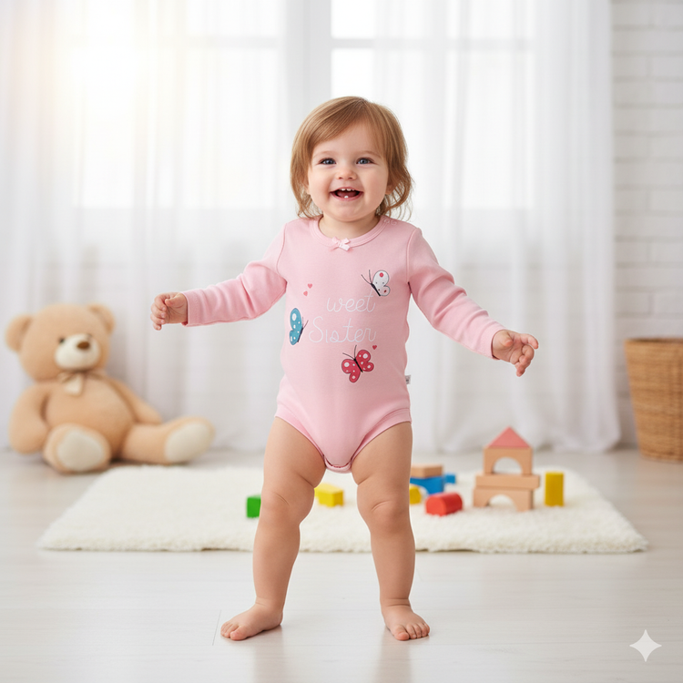 خرید لباس سرویس تکه باز نوزادی دخترانه پنبه طرح گل و پروانه | لباس نوزاد بدو تولد تا ۱ سال