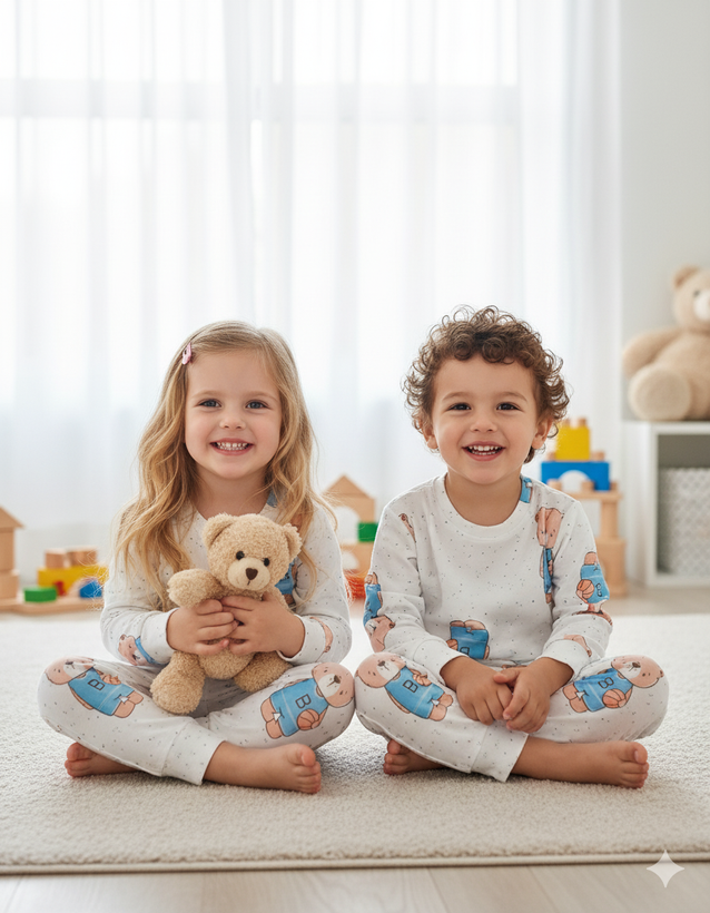 خرید لباس راحتی یونیسکس بچگانه چاپ تدی در سایزبندی 35 تا 50 مناسب برای کودکان 1 تا 6 سالگی