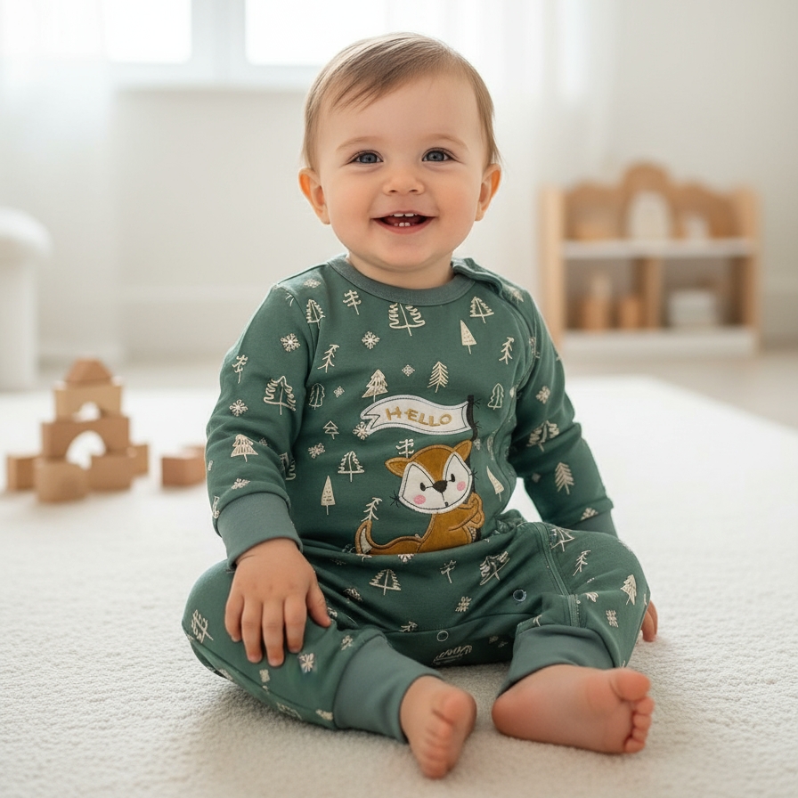 خرید سرهمی زیپی پنبه طرح روباه | babymi | سایزبندی 3 تا 24 ماهگی | فروشگاه پوشاک بی بی ست