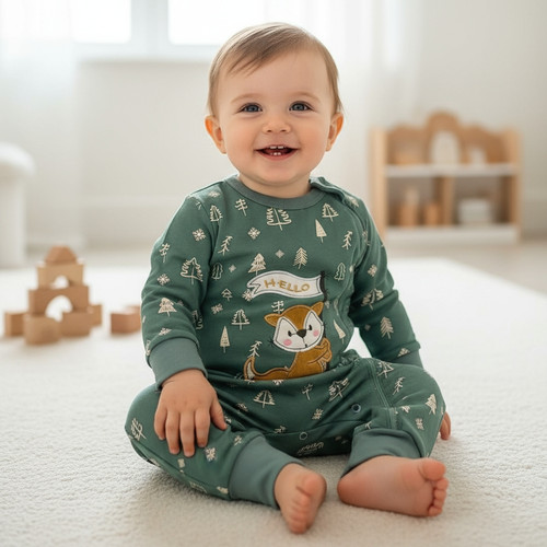 خرید سرهمی زیپی پنبه طرح روباه | babymi | سایزبندی 3 تا 24 ماهگی | فروشگاه پوشاک بی بی ست