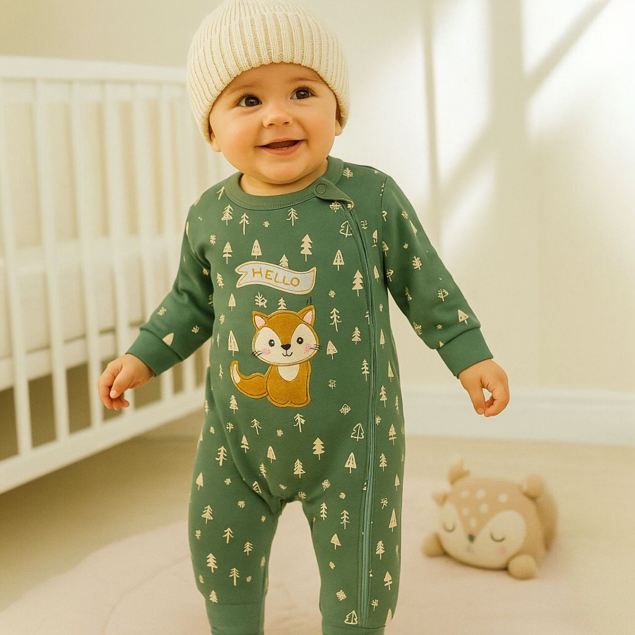 خرید سرهمی زیپی پنبه طرح روباه | babymi | سایزبندی 3 تا 24 ماهگی | فروشگاه پوشاک بی بی ست