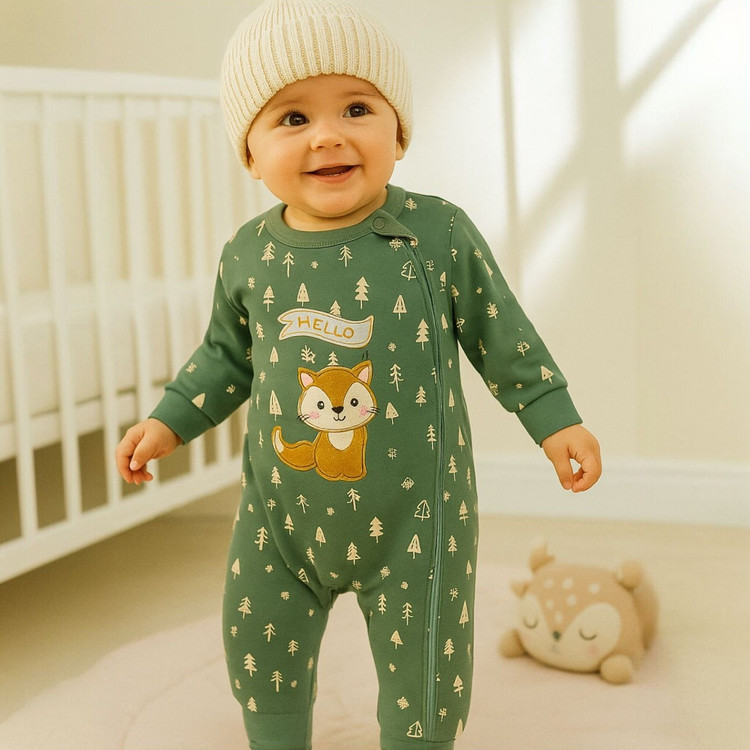 خرید سرهمی زیپی پنبه طرح روباه | babymi | سایزبندی 3 تا 24 ماهگی | فروشگاه پوشاک بی بی ست