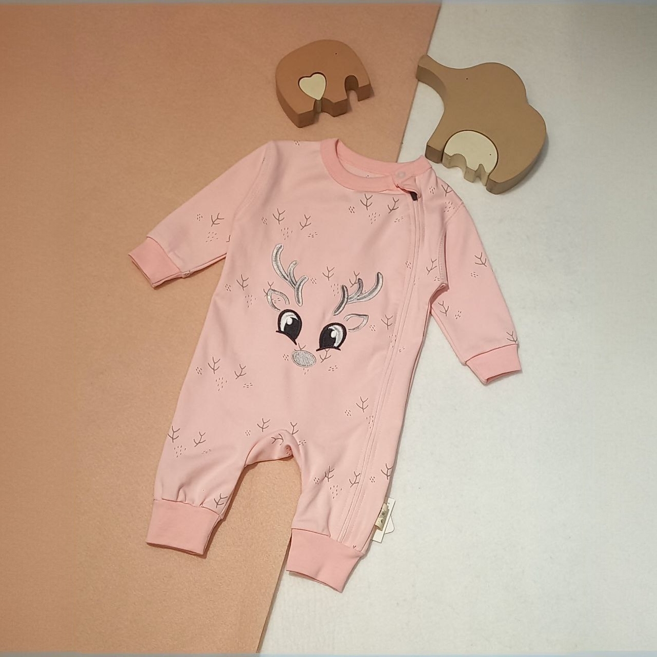 خرید سرهمی زیپی پنبه طرح گوزن | babymi | سایزبندی 3 تا 24 ماهگی | فروشگاه پوشاک بی بی ست