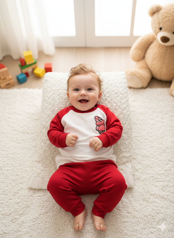 خرید ست بلوز و شلوار نوزادی جنس دورس پنبه آستین رگلان پاتریک مناسب برای نوزاد تا 8 ماهگی